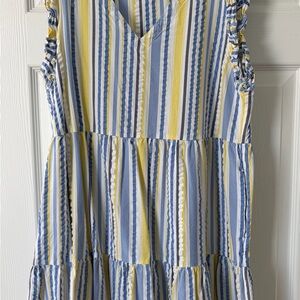 Time and Tru Blue and Yellow Striped Mini Dress